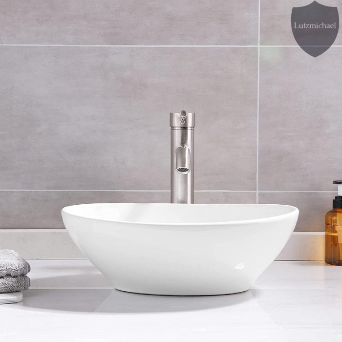 Menggutong 13.3'' White Ceramic Oval Vessel Bathroom Sink Wayfair